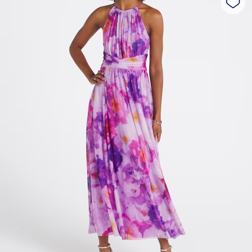 London Times Women's Maxi Dress in Purple and Pink Floral - Picture 2 of 4